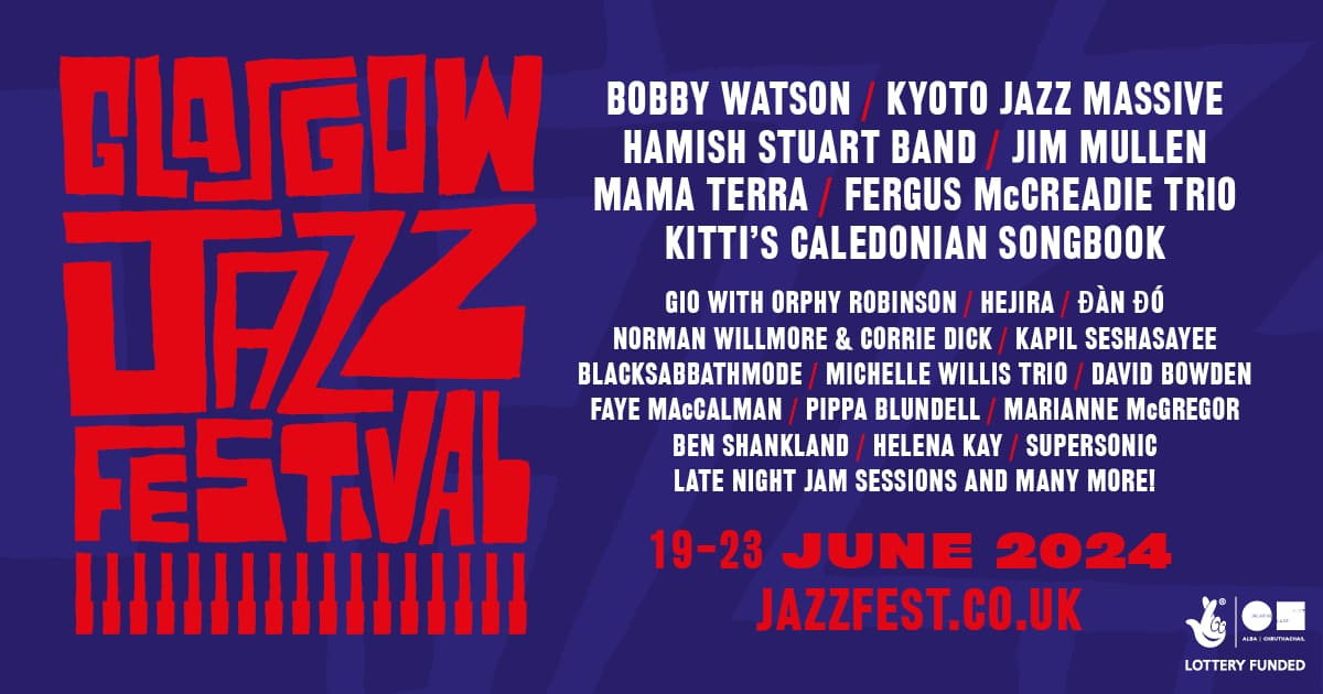 Glasgow Jazz Festival. The text lists the many bands playing at the festival in 2024.