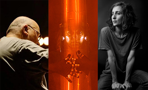 Composite image for Sonica Festival. Features from left to right: Gavin Byers; KISTVAEN; Alba