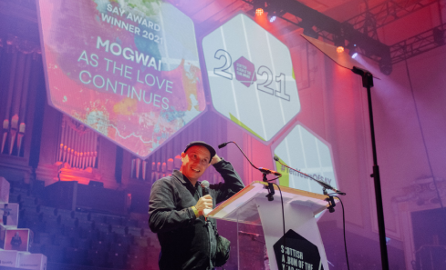 Stuart Braithwaite collects Mogwai's Scottish Album of the Year Award 2021 for 'As the Love Continues.' Image (c) The SAY Award