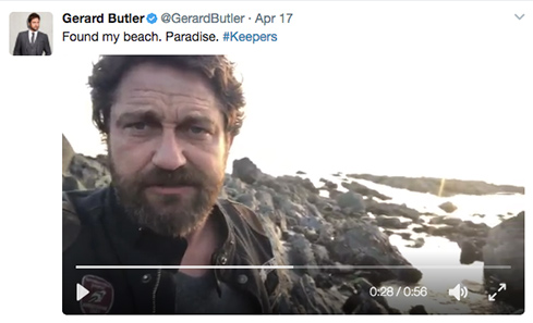 Gerard Butler tweet during Keepers filming