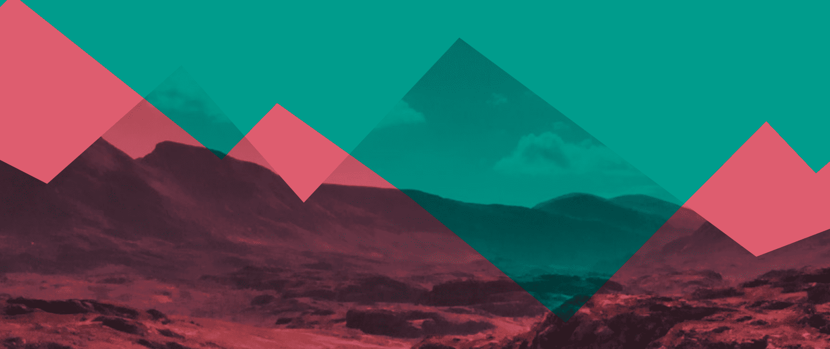 Abstract green and pink mountain scene