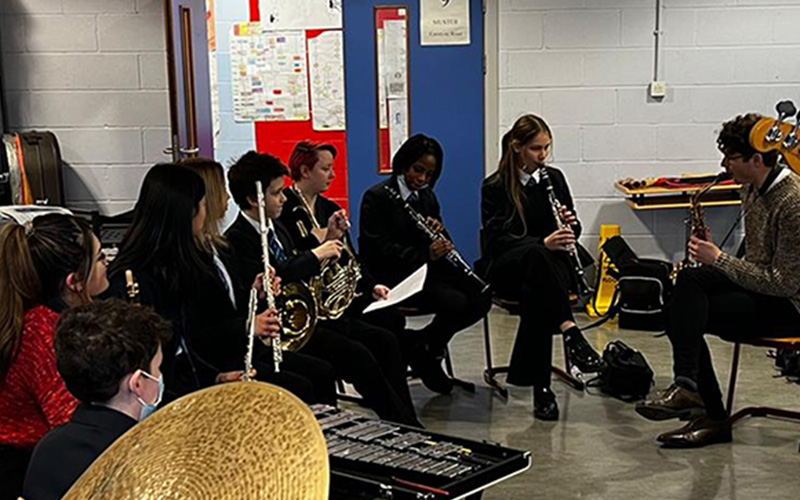 Pupils at school during a music lesson