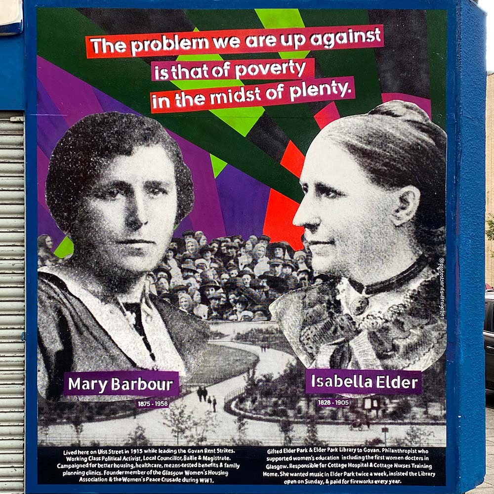 A mural depicting suffragettes Mary Barbour and Isabella Elder