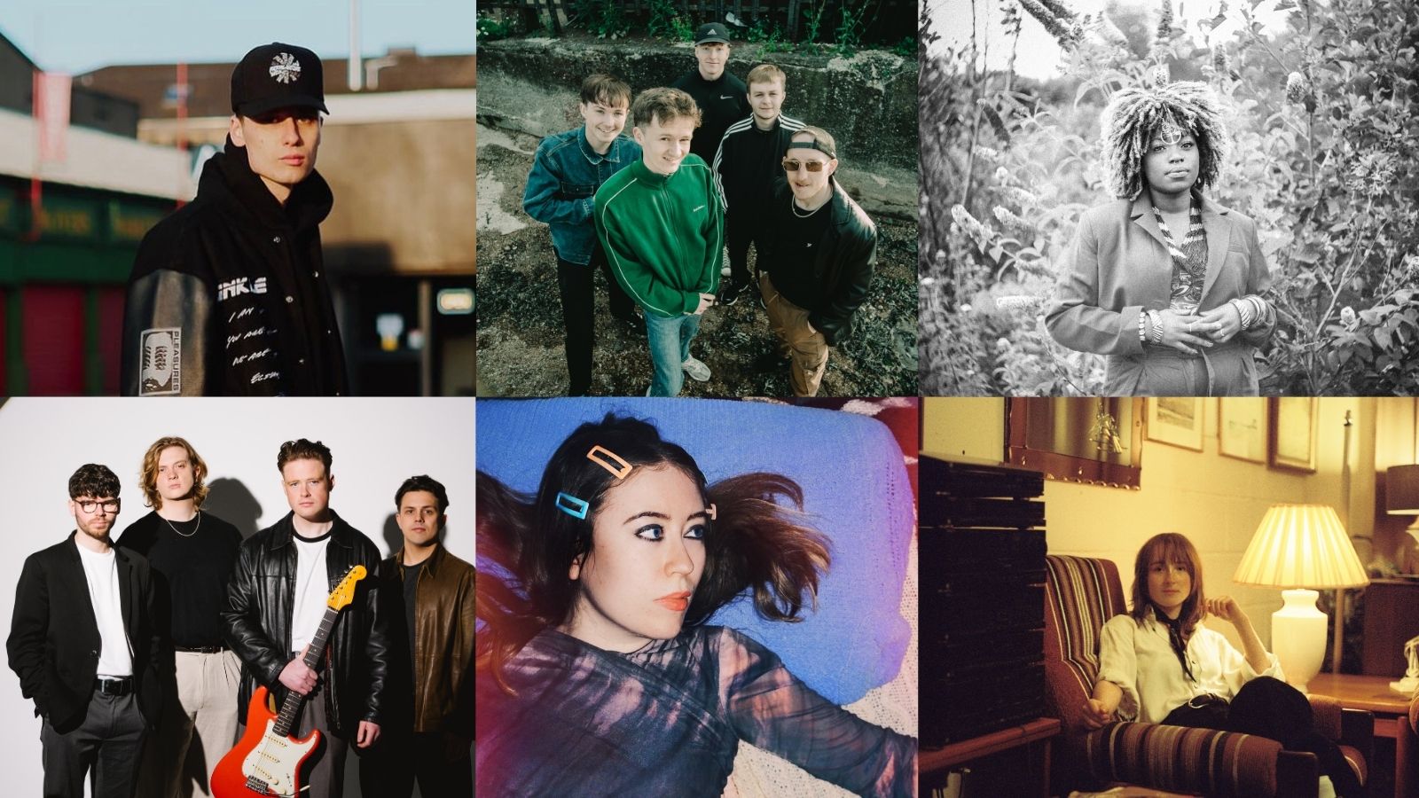 Composite of artistic headshots of Future Echoes artists. Top row left to right: JusHarry, band members of SLIX, EYVE. Bottom row left to right: members of The Big Day, Silvi, Zoe Graham